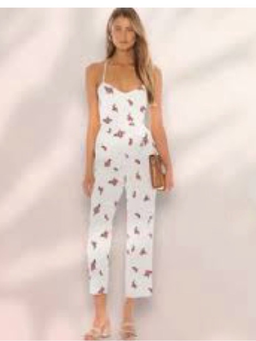 Lovers + Friends White Floral Spaghetti-Strap Jumpsuit